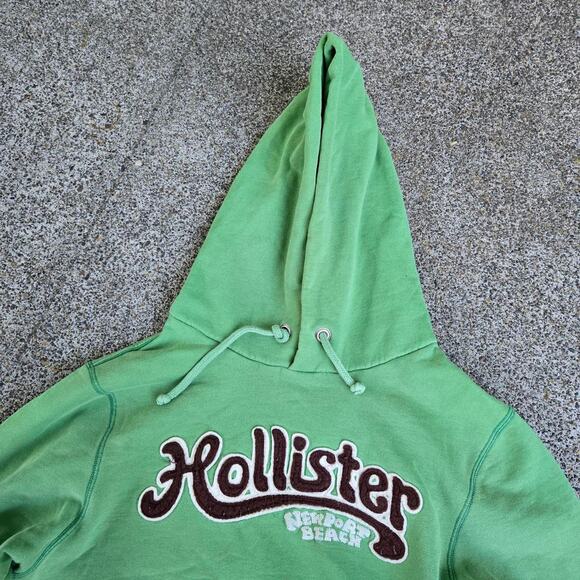 Vtg Y2k HOLLISTER Newport Beach Spellout Applique Earthtone Hooded Sweatshirt M - Picture 3 of 7